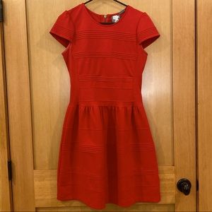 Red Dress with Subtle Stripe Details